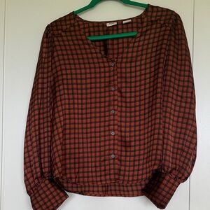 Levi's Burnt Orange and Black Checkered Button-Down Blouse